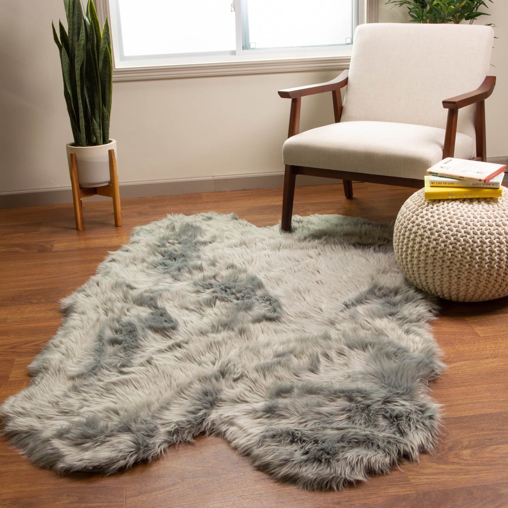 Ultra Soft Faux Sheepskin Fur Shag Rug Gray 4' x 6' Sheepskin Walmart