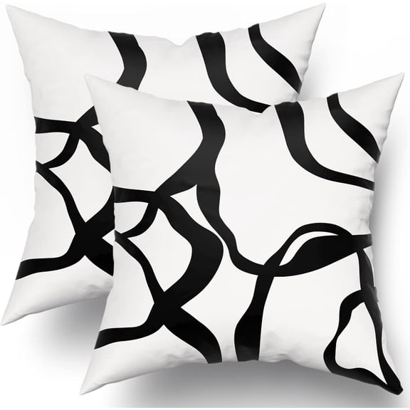 Black and White Pillow Covers 18x18 Set of 2 Modern Abstract Art Line Boho Design Throw Pillows Bohemian Decorative Pillowcase Cotton Square Cushion Case for Home Living Room Porch Sofa Couch Bed