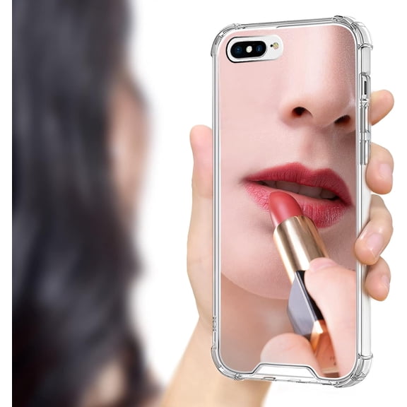 iPhone 7/8/SE2 Case Mirror [Four Corner Thick Guard Shockproof] Hard Mirror Back Soft Bumper Slim Protective Cover Girly Makeup Back Camera Selfies for Girl Women(Classic Mirror)