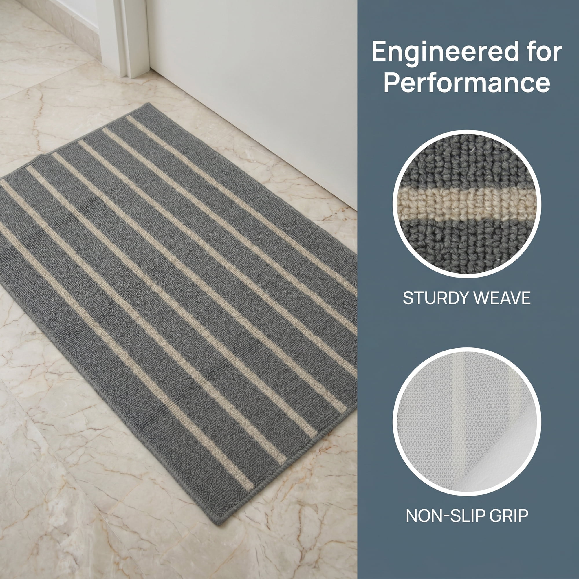Unique Bargains Polypropylene Striped Non Slip Kitchen Runner Rug Grey 32" x 20"