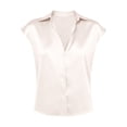 thumbnail image 5 of Only Moment Women's Short Sleeve Tops Short Sleeve V Neck Satin Short Sleeve Dress Shirts Casual Summer Tops Blouses with Pockets Women Summer Tops White,2XL, 5 of 6