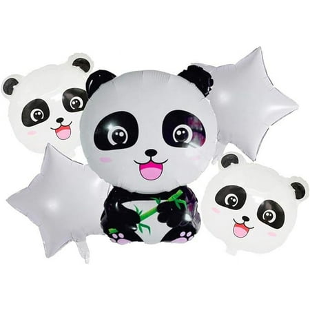 BinaryABC Panda Star Foil Balloons Cartoon balloon,Kids Birthday Party Decorations,5Pcs