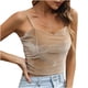 thumbnail image 1 of Blusa superior con cuello en V de color sólido con tirantes de terciopelo dorado sin mangas a la moda para mujer Pompotops  lopia998831, 1 of 5