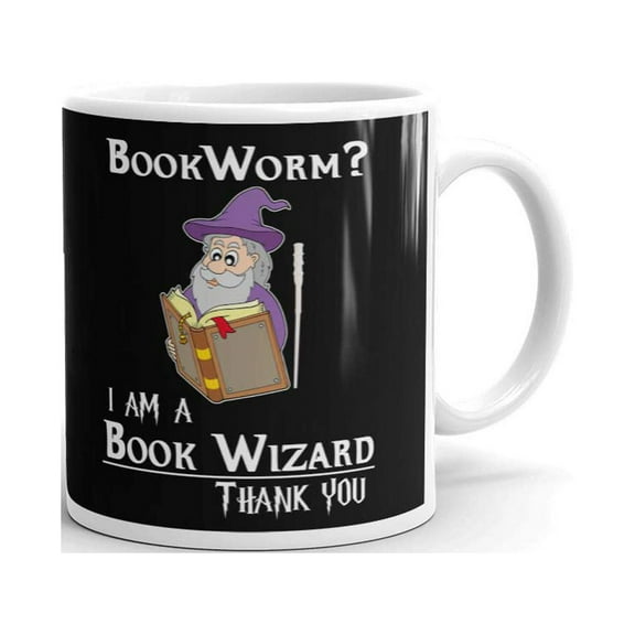 Book Worm I am a Book Wizard Thank You Coffee Tea Ceramic Mug Office Work Cup Gift 11 oz