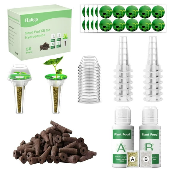 128 pcs Seed Pod Kit for MVR1 Aerogarden, Grow Kit for Indoor Hydroponics Growing System, Hydroponics Supplies with 50 Grow Sponges, a&b Nutrient Plant Food, 50 Pod Labels, 12 Plant Baskets Domes