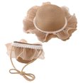 thumbnail image 1 of Circunferencia del sombrero de 52-54 cm Conjunto de sombrero de paja y bolso de paja con encaje de perlas de verano para niños Lindo sombrero para el sol para excursión, Caqui, 1 of 6