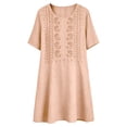 thumbnail image 6 of Ayolanni Short Sleeve Sundresses for Women Solid Button Henley Midi A-Line Dress Casual Embroidered Linen Flowy Vacation Sundress with Pockets Pink XL, 6 of 6