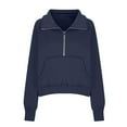 thumbnail image 5 of Qwertyu Womens Sweatshirts Half Zip Cropped Pullover Fleece Quarter Zipper Hoodies 2025 Fall Fashion Clothes Dark Blue M, 5 of 5