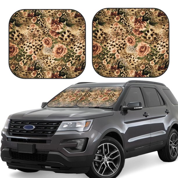 Fotbe Animal Leopard Juego de 2 Piezas de Parasoles para Parabrisas | Bloqueador Solar para Auto | Accesorios Plegables para Protección Solar Interior-Large