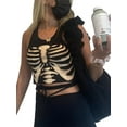 thumbnail image 4 of Douhoow Womens Rib Knit Tank Tops Punk Tee Sleeveless Round Neck Skeleton Print Crop Top, 4 of 9
