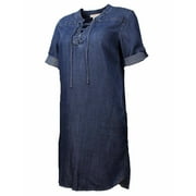 Angle View: Philosophy Womens Size XX-Large Tencel Lace Up Denim Dress, Dark Wash