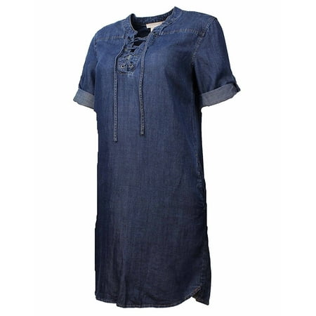 Philosophy Womens Size XX-Large Tencel Lace Up Denim Dress, Dark Wash
