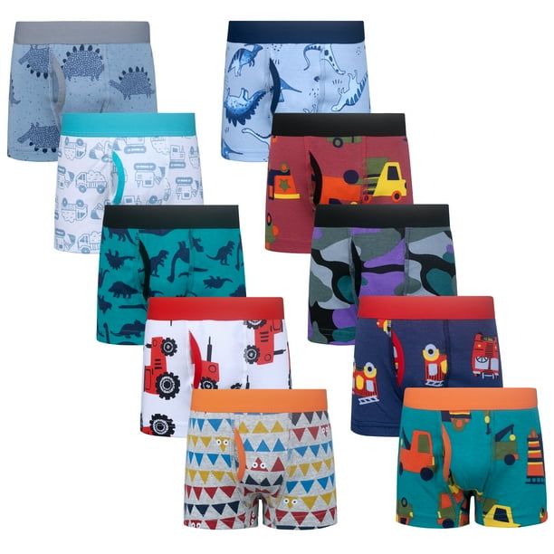 BIG ELEPHANT Calzoncillos Tipo Bóxer para Niños, Calzoncillos de Algodón, Ropa Interior Suave para Niños Pequeños, Paquete de 10 (3T-10Y)
