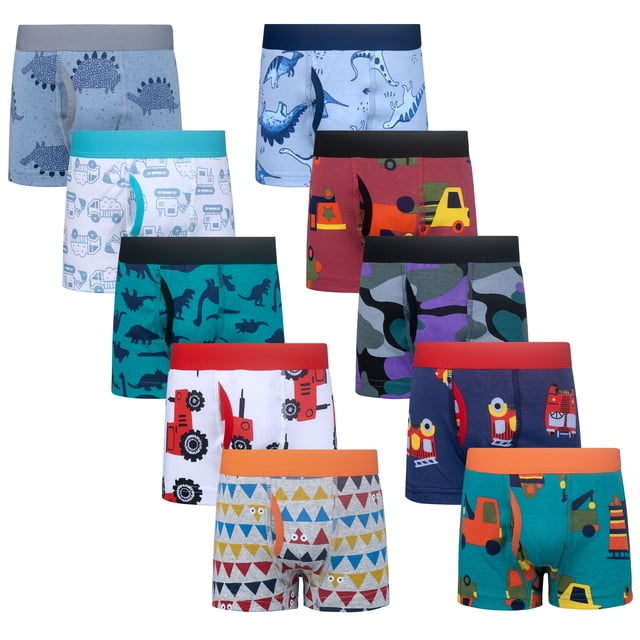 BIG ELEPHANT Calzoncillos Tipo Bóxer para Niños, Calzoncillos de Algodón, Ropa Interior Suave para Niños Pequeños, Paquete de 10 (3T-10Y)