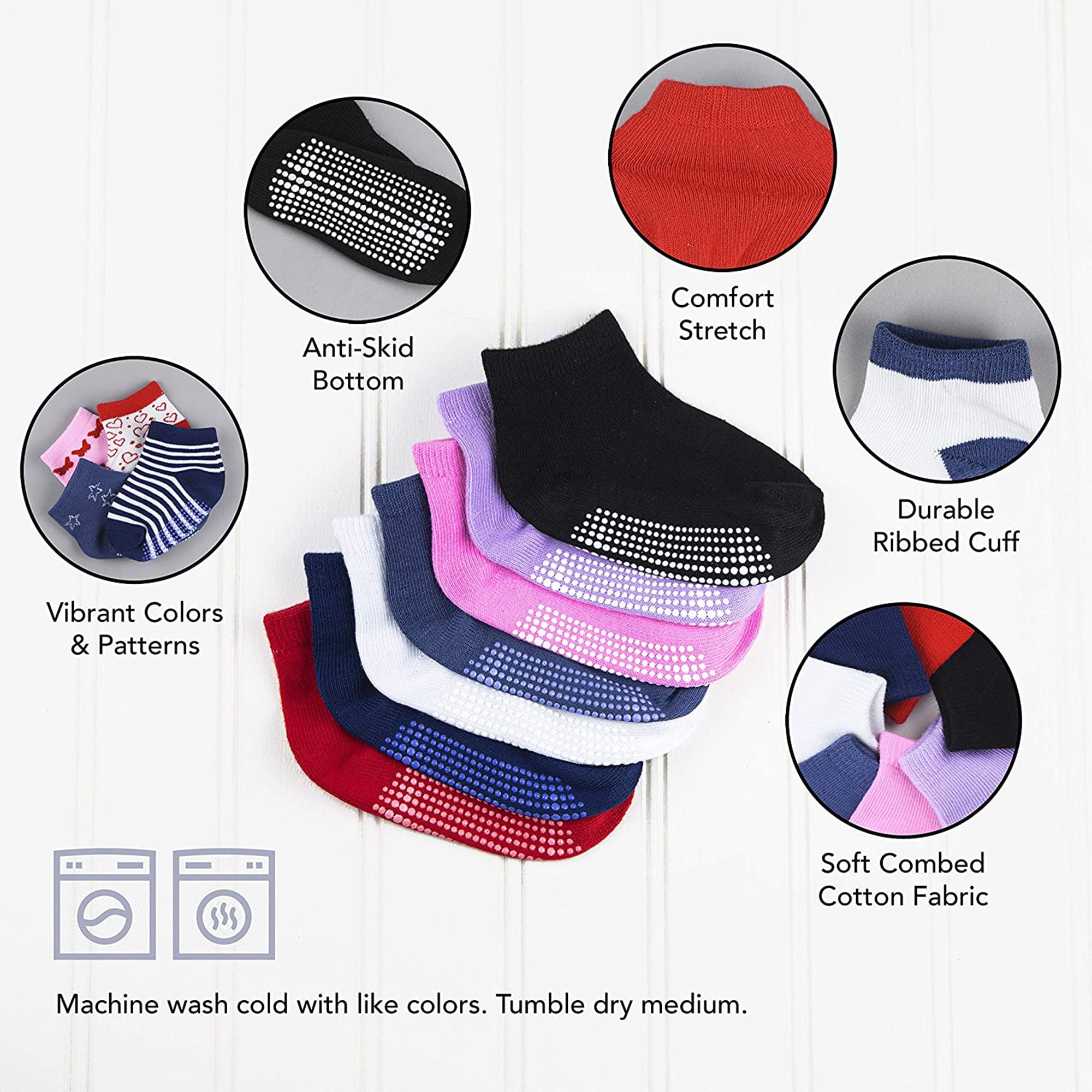Debra Weitzner Non-Slip Toddler Socks With Grips for Baby Boys and Girls - Anti-Slip Crew Socks for Infant's and Kids, 12 Pairs