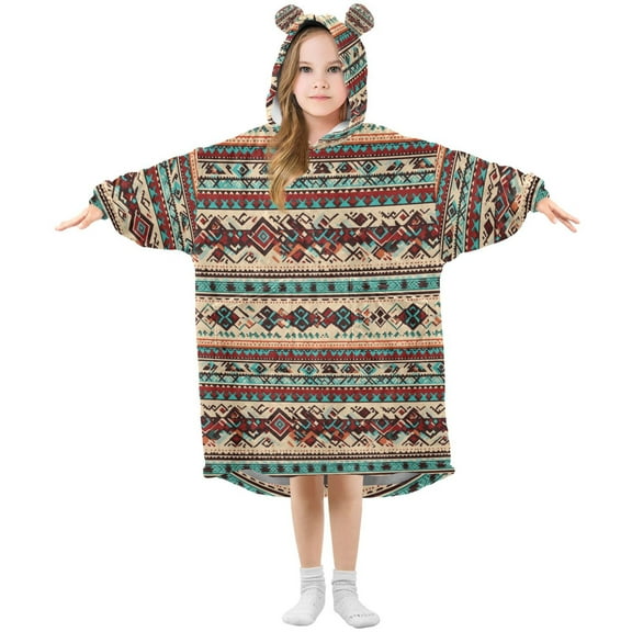 FORMRS Wearable Blanket Hoodie with Sleeves for Kids Cozy Flannel Sweatshirt, Tribal Art