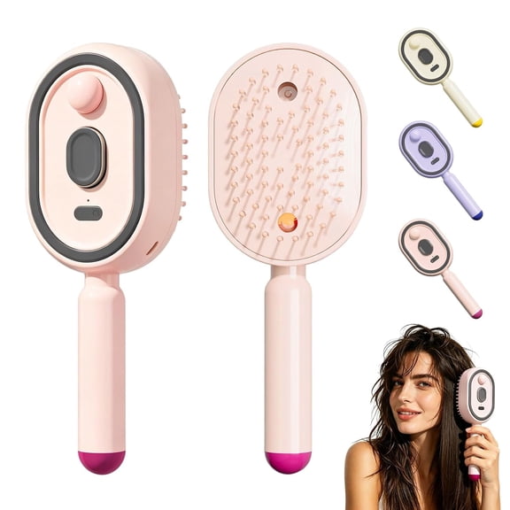 2026 New Electric Steam Brush, Rechargeable Hair Straightener Brush with Detangling Comb, Air Cushion Mister for Both Long/Short Hairs Home Spa Cleaning Grooming Styling Detangling (Pink)