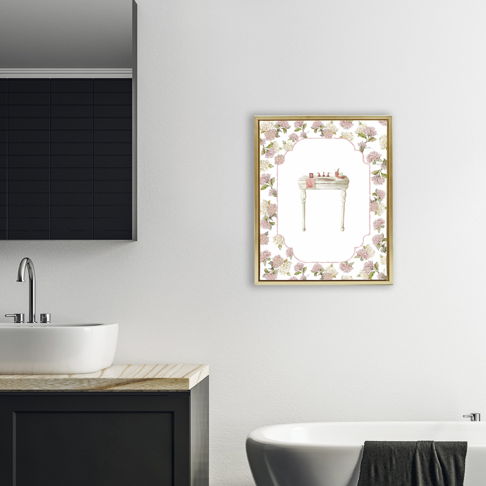 Stupell Industries Elegant Hydrangeas Vanity Gold Framed Floater Canvas Wall Art, design by Carol Robinson