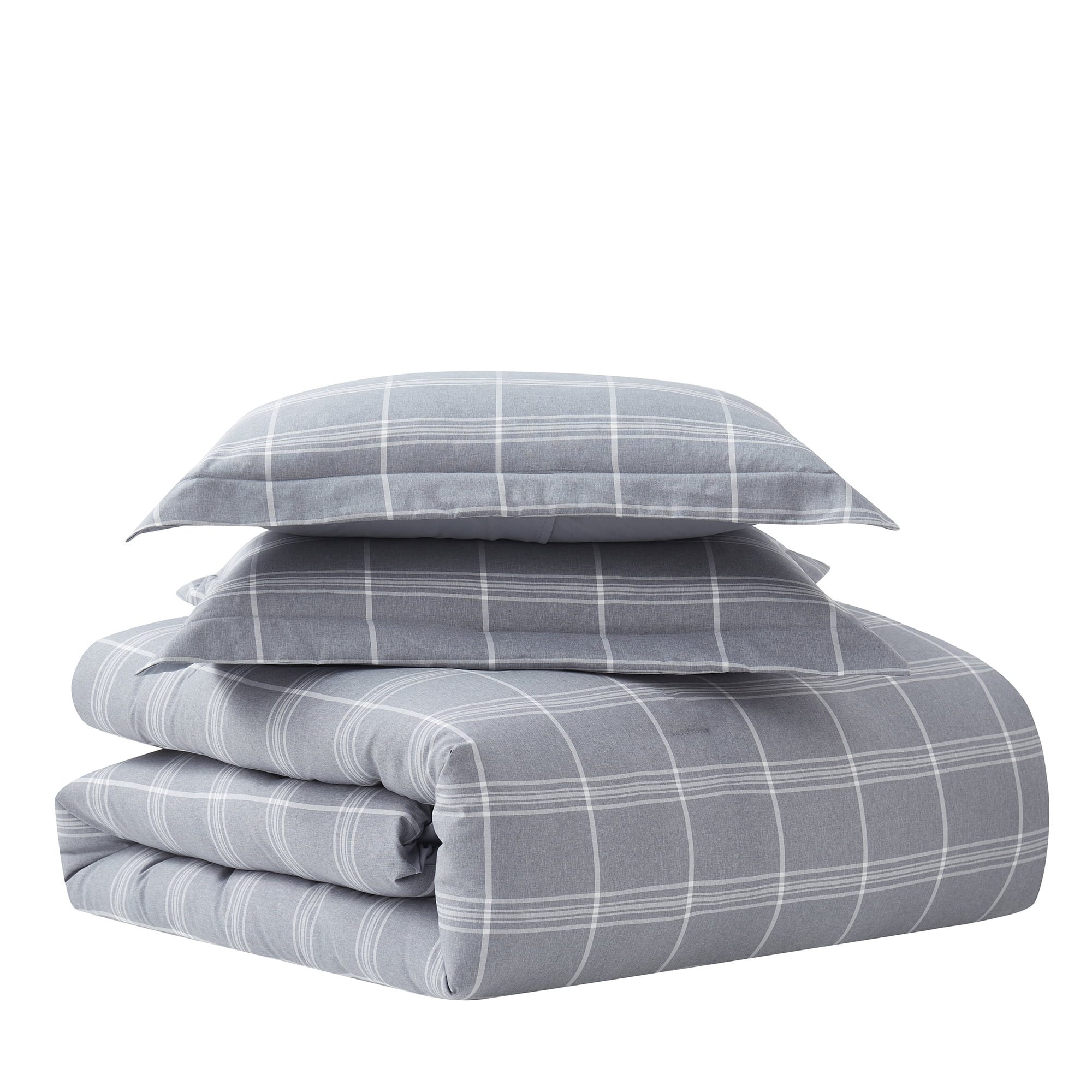 Sweet Home Collection Soft Microfiber Plaid Grey/White Comforter and Sheet Set - Twin