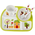 thumbnail image 3 of MasteelfCA 1 Set/5PCS Creative Bamboo Fiber Bowl Exquisite Dinner Tray Drop-Proof Dishes Baby Separate Plates Cutlery Set for Babies Children (Green), 3 of 8