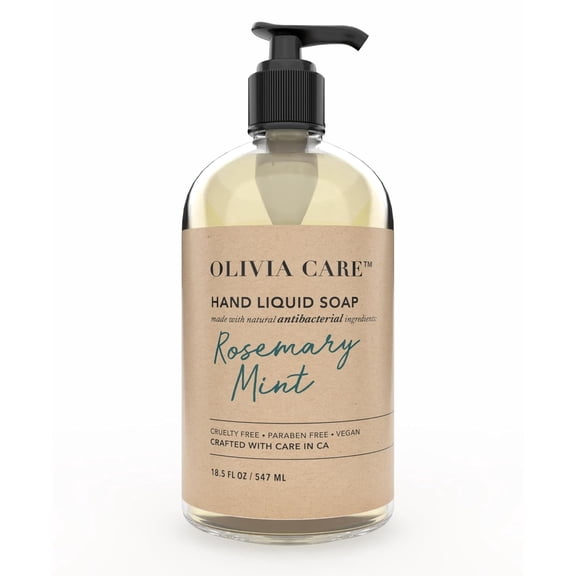 Olivia Care Antibacterial Liquid Hand Soap with Sage & Tea Tree Oil, Rosemary Mint Scent, Gentle Cleansing Hand Wash for Kitchen & Bathroom, 18.5 fl oz