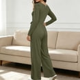 thumbnail image 4 of Lenpel Womens Casual Jumpsuits Square Neck Long Sleeve Back Zipper Rompers Solid Color Wide Leg Fashion Fall Clothes(Army Green,Small), 4 of 7