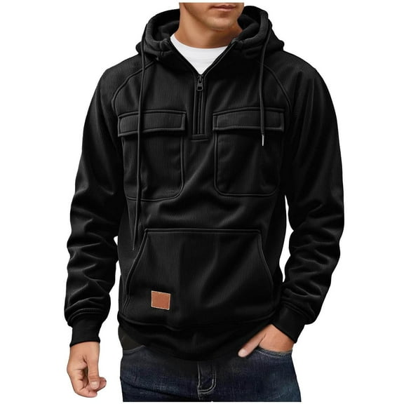 Men's Clothing Corduroy Hoodies for Men Quarter Zip Up Pullover Winter Casual Workout Drawstring Hooded Pockets Sweatshirts