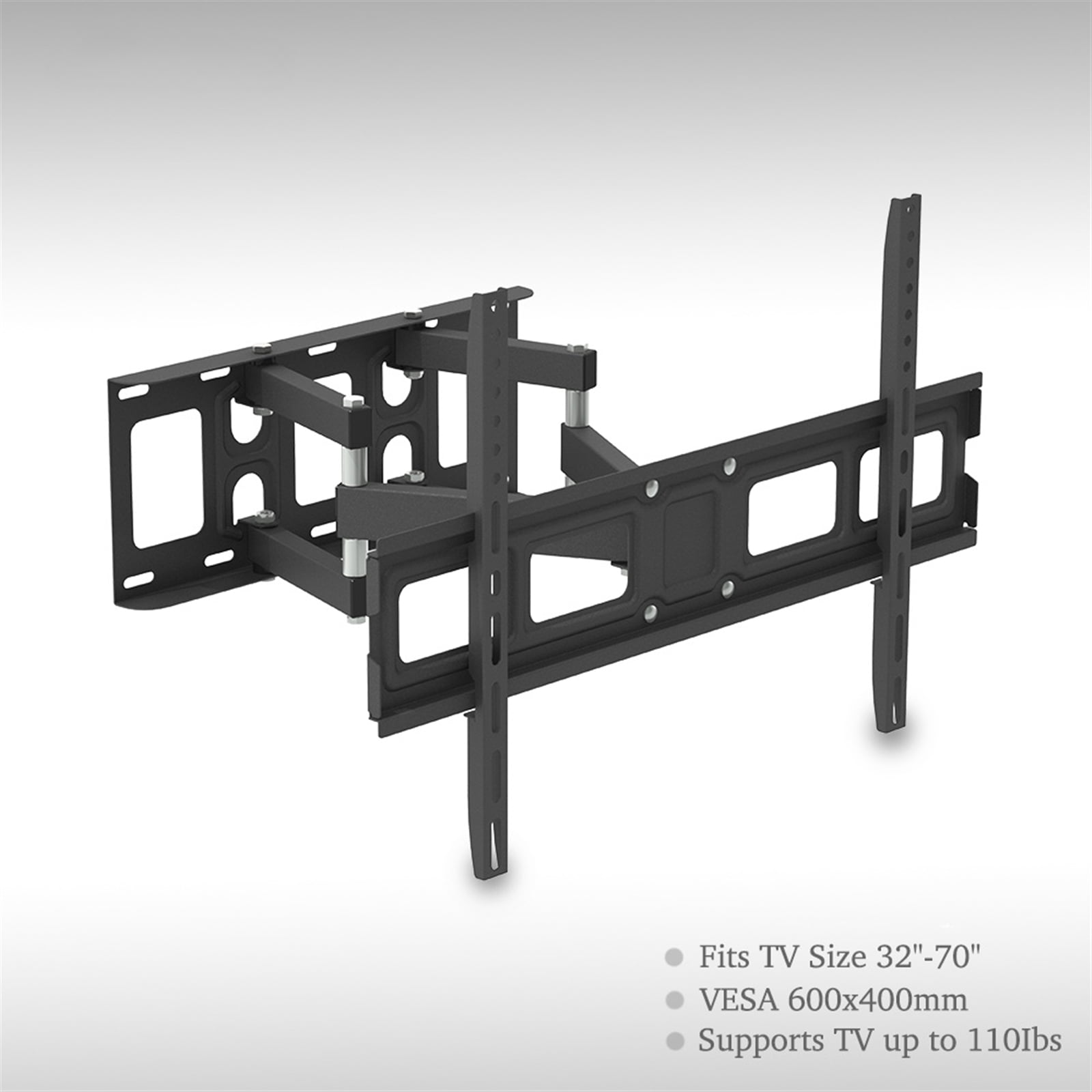 Full Motion TV Wall Mount for 32 to 70 Inch TVs Heavy Duty Double Swing Arm Articulating Bracket Tilt Swivel Extend Max Load 110 Lbs VESA 600x400 Large Base for Living Room Home Theater Gaming Setup