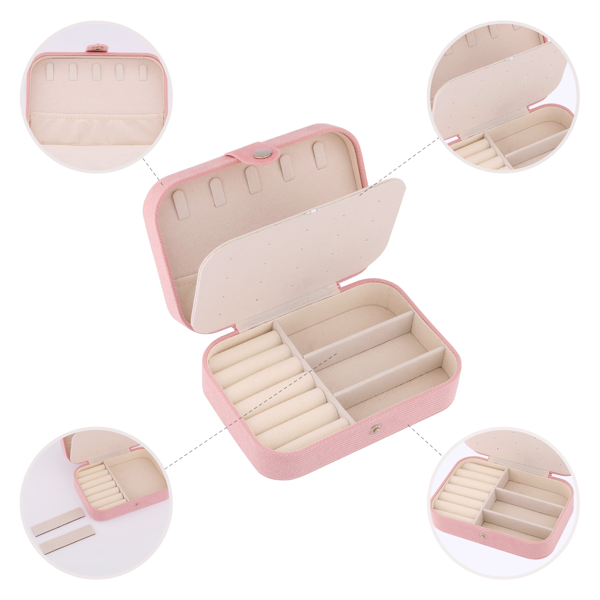 Unique Bargains Travel Compact Jewelry Box for Women Pink