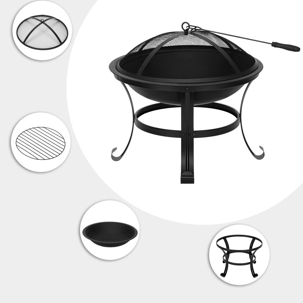 32" Square Fire Pit for Outside, Retro Fence Style Patio Wood Burning Fire Pits Table with Poker for Outdoor Backyard BBQ Heating, Black - image 4 of 8