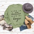 thumbnail image 3 of Sudadera de mujer con cuello redondo, diseño de patrón de letras, manga larga, sudadera con capucha informal holgada para uso diario, verde oliva (fuente negra) S, 3 of 5