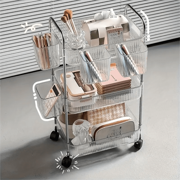 3-Tier Acrylic Cart with 4 Hanging Baskets