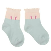 Cloud Living 1-2Y Kids Rabbit Ears Baby Splicing Color Cotton Soft Socks (Beige+Green