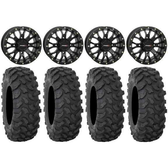 System 3 ST-3 Black 15" Wheels 33" XTR370 Tires Kawasaki Teryx Mule