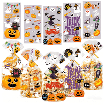Halloween Candy Bags - 100 pcs Clear Halloween Cellophane Treat Bags with Twist Ties for Snacks Cookies Party Favors