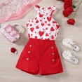 thumbnail image 2 of Fozruso Girls Skirt Sets Middle Summer Neckline Top Double Shorts Set (5Y 14Y),7-8 Years(Red), 2 of 6