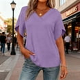 thumbnail image 2 of zbxnLI Women's Plain T Shirts Loose Short Sleeve Shirt Trendy V Neck Tops Work Blouse Comfy Summer Vacation Clothes, 2 of 7