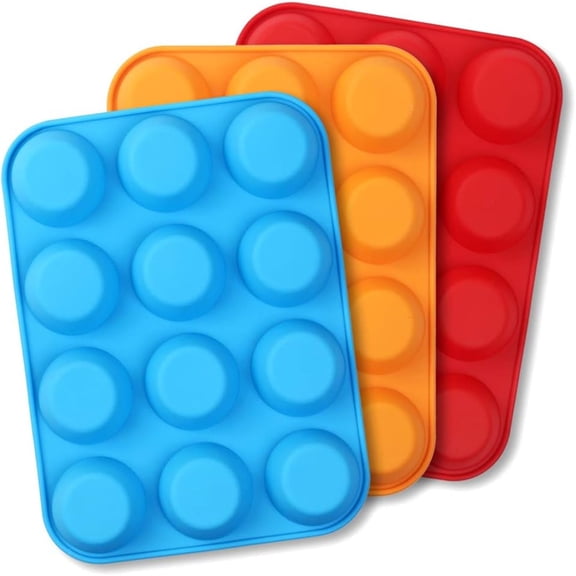 3pcs Silicone Muffin Pan, Cupcake Pan, 12 Cups, Food Grade Egg Muffin Baking Silicone Molds, Non-stick