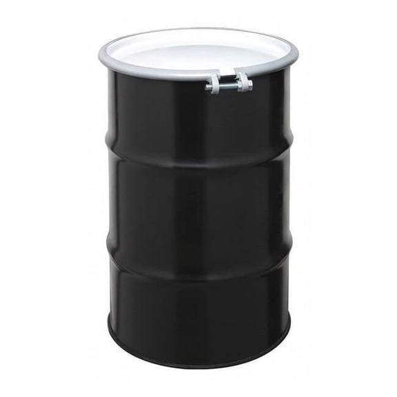 Open Head Transport Drum, Steel, 30 gal, Unlined, Black