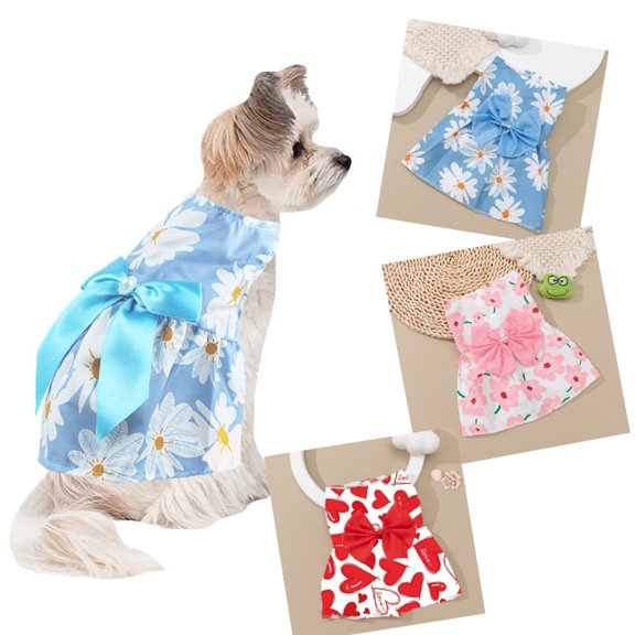 3PCS Floral Dog Dress Cute Dog Skirt Pet Dress Summer Pet Clothes for Puppy Small Cats