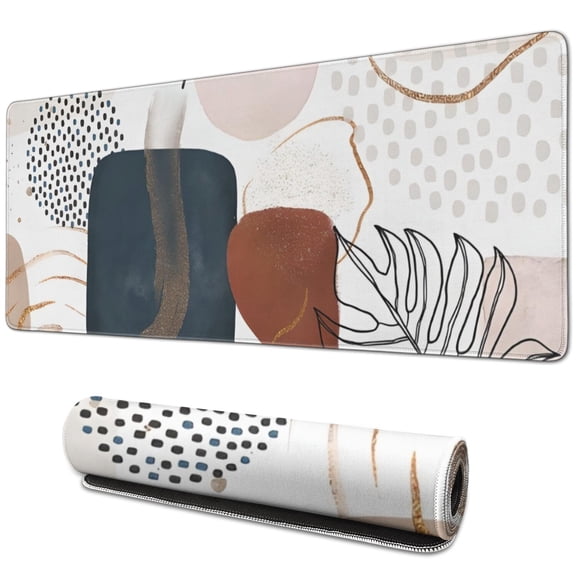 Long Mouse Pads for Desk,Blue Boho Abstract and Plant Pattern Desk Mats on Top Of Desks, Desk Mouse Pad Extra Large with 3mm Non-Slip Base and Stitched Edge for Gaming,Office,Work,Home 31.5"x11.8"