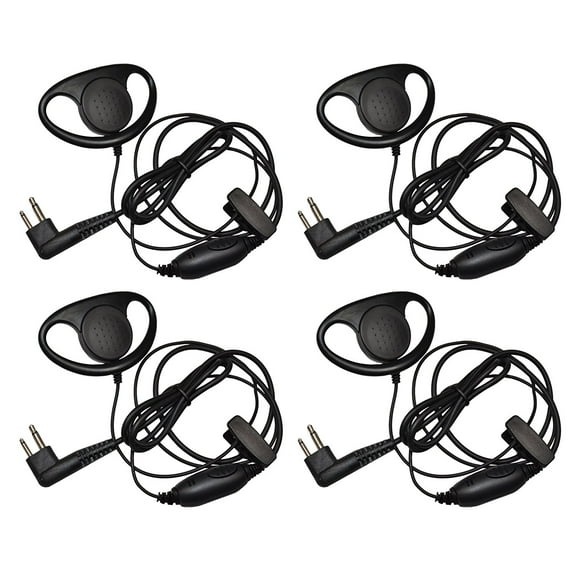 HQRP 4-Pack D Shape Earpiece Headset PTT Mic for Motorola RDU-2020, RDU-2080D, RDU-4100, RDU-4160D