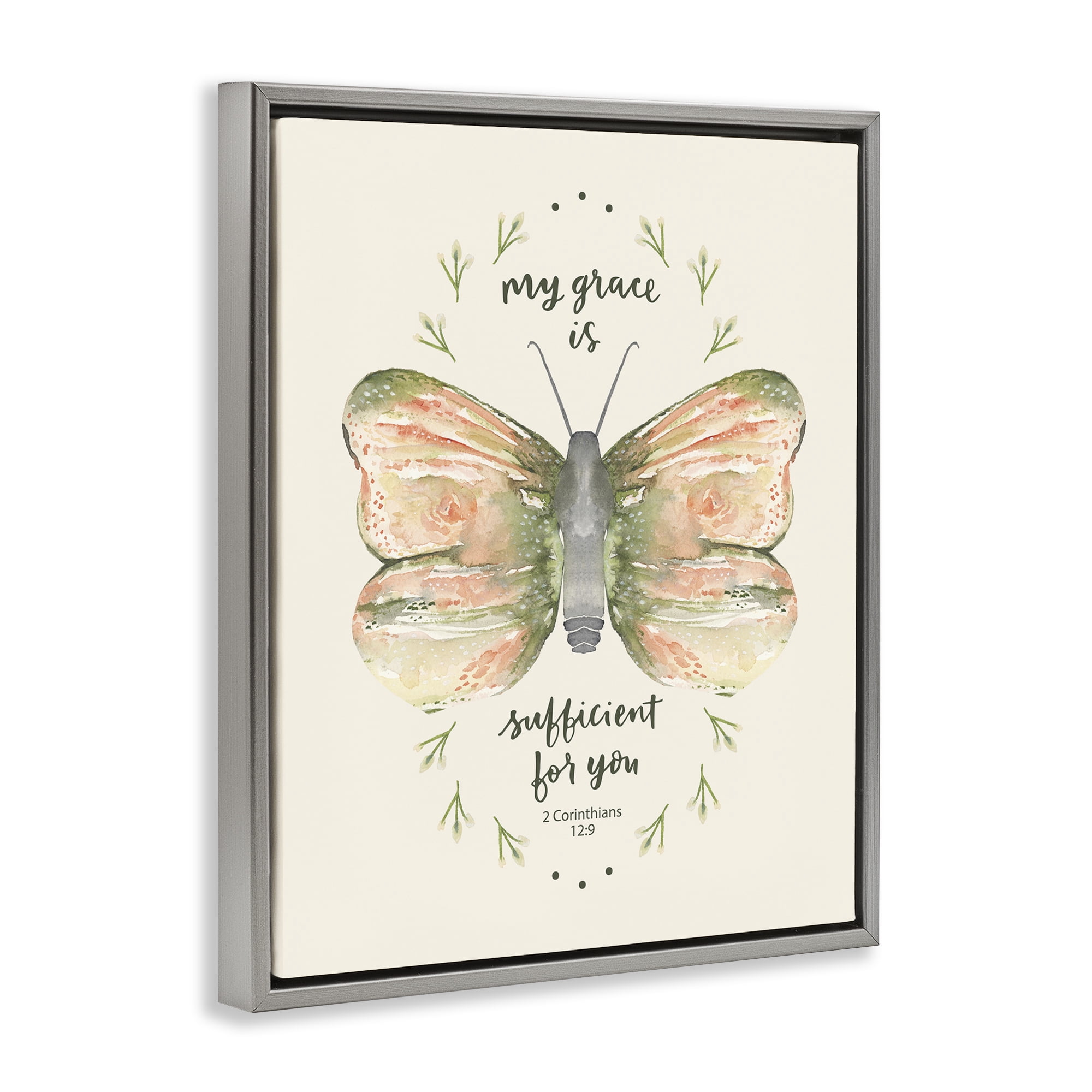 Stupell Industries Floral Corinthians Verse Animals Painting Gray Floater Framed Canvas Art Print Wall Art, 25 x 31