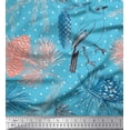thumbnail image 1 of Soimoi Blue Satin Silk Fabric Dot,& American Robin Bird Printed Fabric 1 Yard 42 Inch Wide, 1 of 1