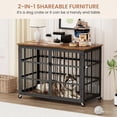 thumbnail image 4 of Gzxs 43.3 Inch Wooden Dog Crate Furniture with Wrought Iron Frame, Heavy-Duty Large Dog Cage End Table with Lockable Wheels, Modern Indoor Dog Kennel for Dogs up to 70lbs, Rustic Brown, 4 of 9