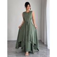 thumbnail image 6 of Green Plus Size Sleeveless A-Line Dress With Tie-Up Waist And Asymmetric, 6 of 8