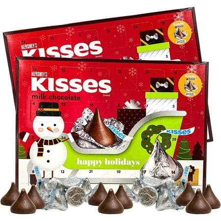 Hershey's Kisses Milk Chocolate Candy Filled Advent Calendars, 2024 Christmas Countdown, Pack of 2, 3.8 Ounces per Box
