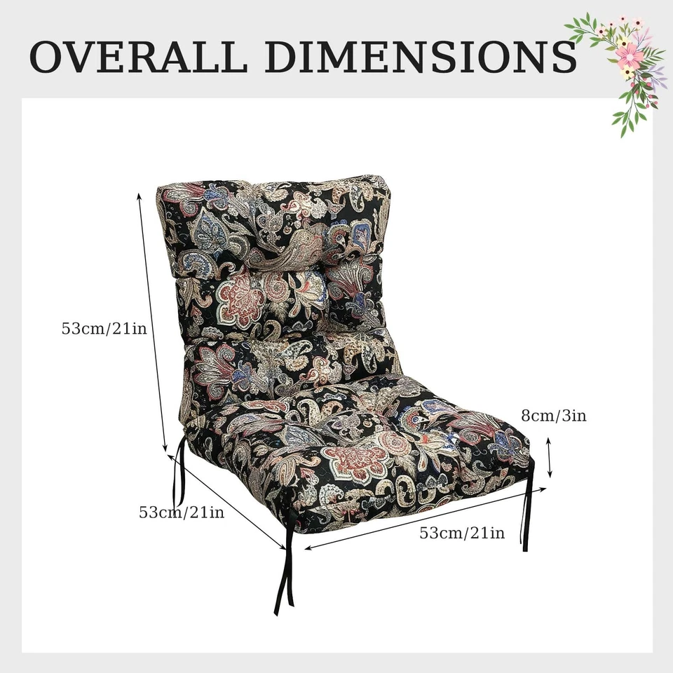 TOPCHANCES Indoor/Outdoor Chair Cushions 42'' x 21'' x 3", Waterproof Tufted Thick Patio Wicker Chair Seat Cushion Rocking Chair Cushion (Black & Printed, Set of 4)