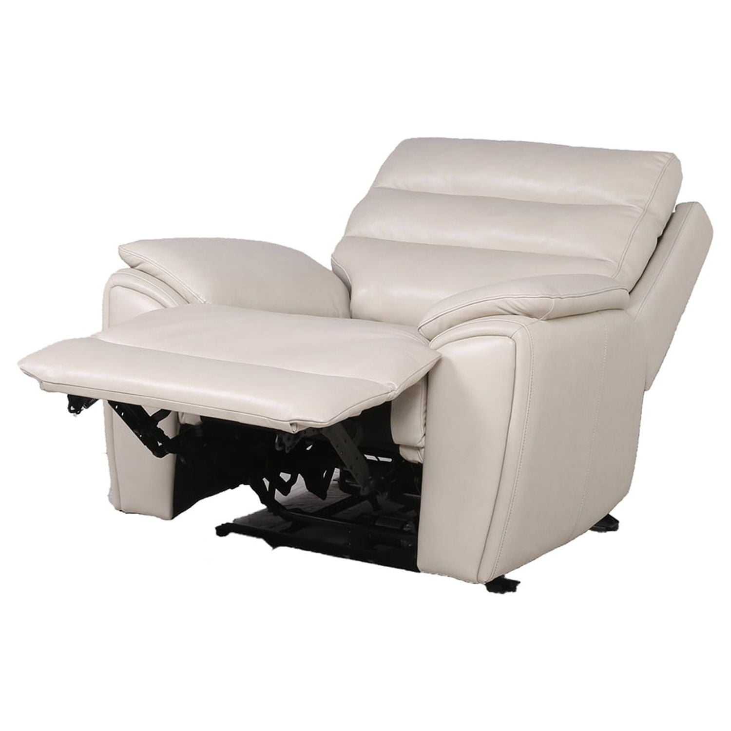 Kepooman Modern Leather Recliner with Electric Footrest, Head Leather Chair, Articulated Electric Headrest, Ivory Upholstery