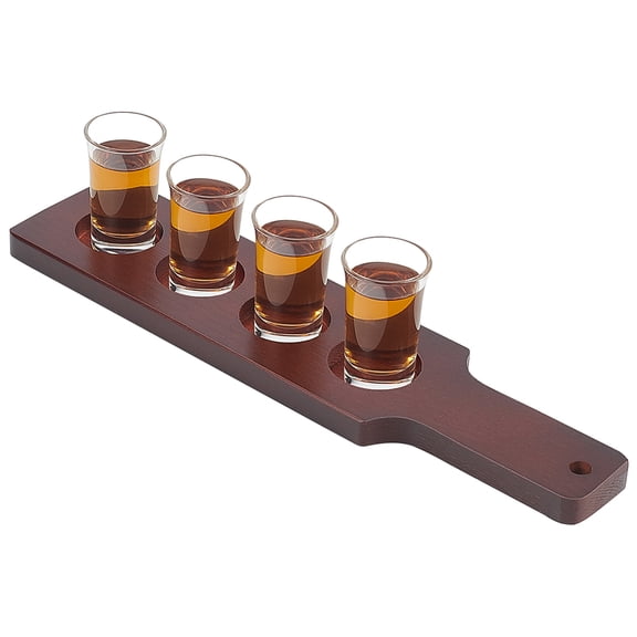 Beer Flight Board Holds 4 Glass Wooden Whiskey Flight Paddle 47.5mm/1.9Inch Slots Shot Board Serving Tray with Burnt Wood Beer Sampler Tray Shot Glass Holder (Rectangle Coconut Brown)